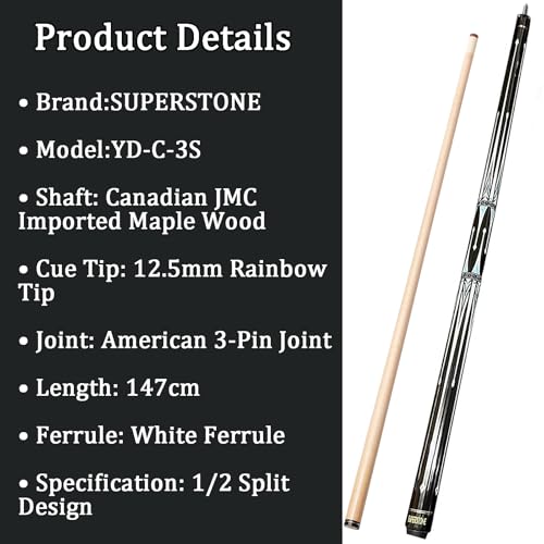 SUPERDIAMOND Pool Cue Stick Set Billiard Cue Sticks with Hard Case, 2-Pieces 58" Pool Table Sticks, 12.5 mm Tip Pool Queue,Pool Stick Set for Home Recreation, Billiards Clubs, Training - style: Billiard Cue Sticks-GB-YD-C-3S
