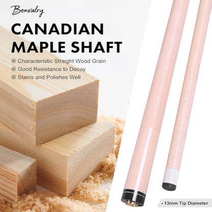 58" Pool Cue Sticks Set of 4, Maple Shaft 13mm Tip, Decals Pattern Butt with Nylon Wrap