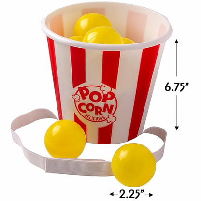 Fun Express Popcorn Bucket Ball Toss Game - 14 Total Pieces - Party Games for Kids