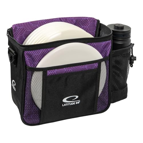 Latitude 64 Slim HEX Shoulder Bag | Lightweight Disc Golf Bag with Putter Pocket | Durable HEX Pattern Nylon Material | Compact Storage for Casual Rounds & Practice | Holds Up to 8 Discs - color: Purple