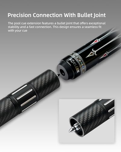 KONLLEN Pool Cue Extension with 3 Bumpers Carbon Fiber Billiards Cue Extension Billiard Accessories for Pool Sticks - color: Adjustable Frosted Extension