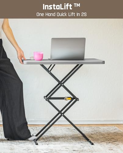 FanttikOutdoor Folding Table 2-Second One-Hand Height Adjustment, 3 Settings, Ultra-Thin 3.2" Fold, No Assembly, TV Tray Laptop Desk 28 inch, 1 Pack, Grey Zeta X1 Pro - color: Grey