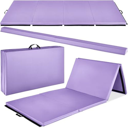 Best Choice Products 10ftx4ftx2in Folding Gym Mat 4-Panel Exercise Gymnastics Aerobics Workout Fitness Floor Mats w/Carrying Handles - color: Purple w/Beam