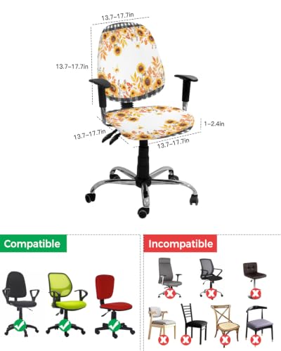 Savannan Office Chair Cover, Watercolor Sunflower Autumn Orange Leaf Protective Stretch Elastic Universal Cover for Desk Task Chair,Computer Rotating Chair 1 Pcs Black and White Checker