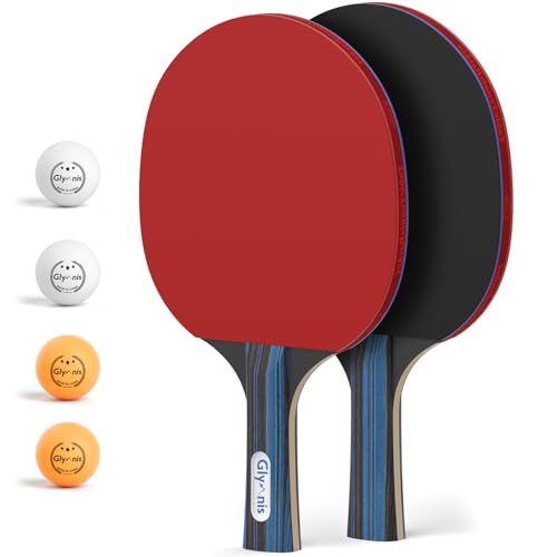 Glymnis Ping Pong Paddles Set Table Tennis Rackets with Balls, Storage Case for Indoor Outdoor Table Tennis Paddle Game Accessories - style: 2 Paddles+4 Balls
