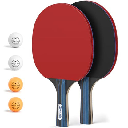 Glymnis Ping Pong Paddles Set Table Tennis Rackets with Balls, Storage Case for Indoor Outdoor Table Tennis Paddle Game Accessories - style: 2 Paddles+4 Balls