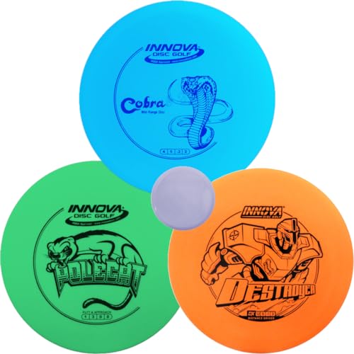 Innova Disc Golf DX 3 Disc Set | Driver, Midrange, Putter | Destroyer, Cobra, Polecat + G3T Blank top mini