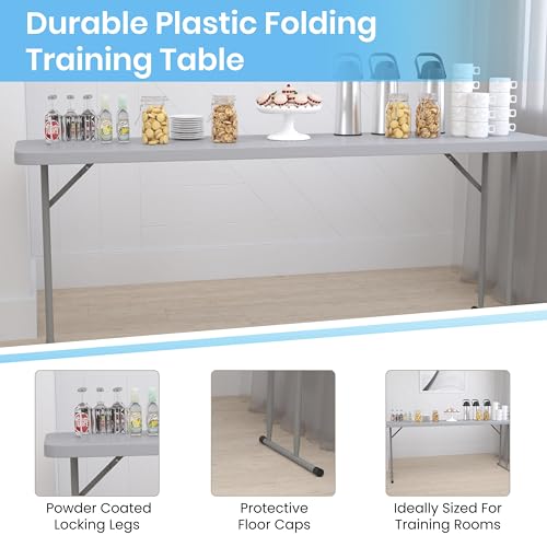 EMMA + OLIVER 6' Rectangular Plastic Folding Table, Long Plastic Foldable Table for Residential Indoor/Outdoor Events, White - color: Grey