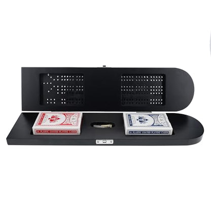 Pacific Shore Games Wooden Cribbage Board Game Set, Black Stained Continuous 3 Track for 2-3 Players with Card Storage - color: Black
