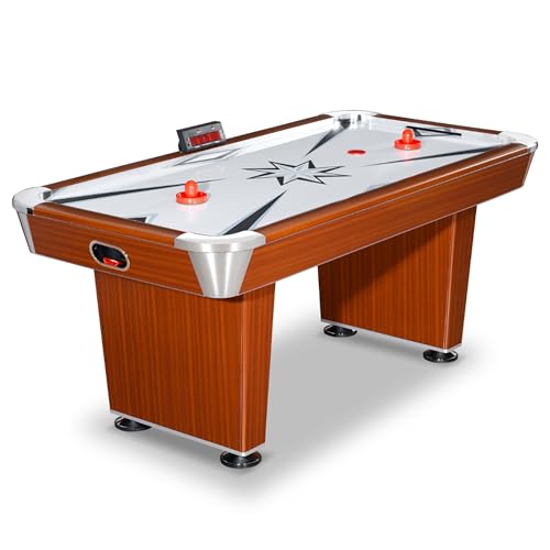 Hathaway Midtown 6' Air Hockey Family Game Table with Electronic Scoring, High-Powered Blower, Cherry Wood-Tone, Strikers and Pucks