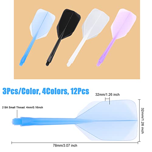 CHGCRAFT 12Pcs 4 Colors Integrated Dart Flight and Shafts Plastic Dart Flights Shaft 2BA Integrated Dart and Flights Plastic Soft Standard Shape One Piece Accessory