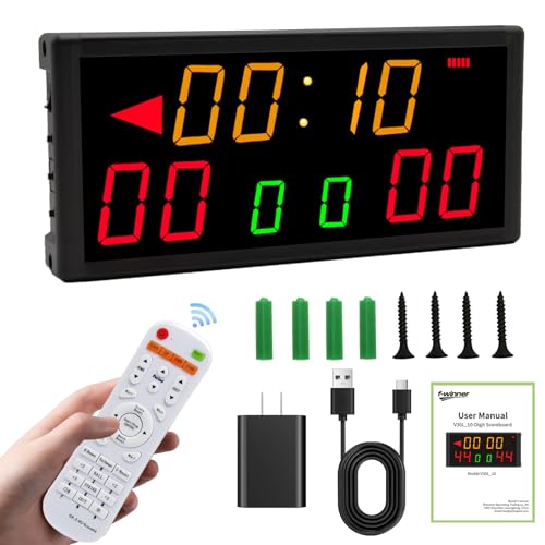 LED Electronic Scoreboard with Power Supply,Score Keeper with Timer Clock,Portable Digital Scoreboard with Remote for Corn Hole,Board Game,Indoor & Outdoor Game - style: 10 Digital- Red