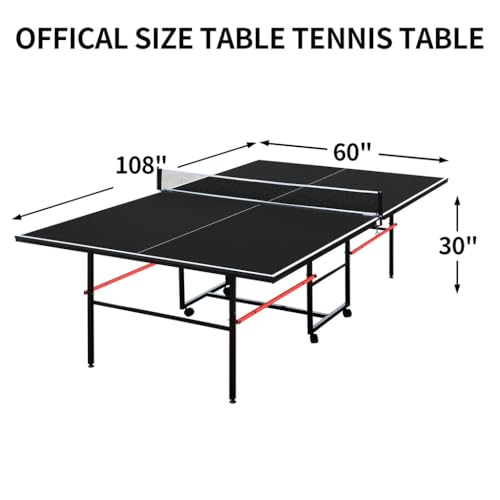 9x5 FT Foldable Ping Pong Table for Indoor Use, Professional MDF Table Tennis Table with Net, 2 Paddles & 3 Balls, Playback Mode, Space-Saving Folding Design for Family Recreation (Black)
