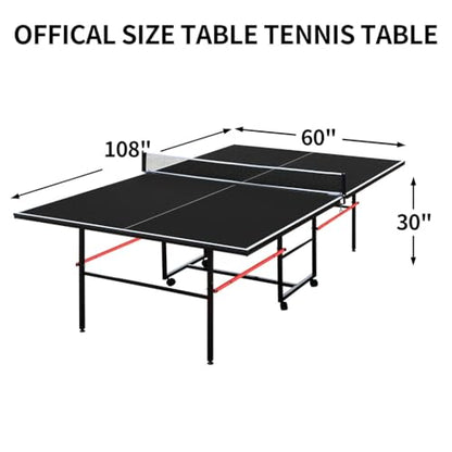 9x5 FT Foldable Ping Pong Table for Indoor Use, Professional MDF Table Tennis Table with Net, 2 Paddles & 3 Balls, Playback Mode, Space-Saving Folding Design for Family Recreation (Black)
