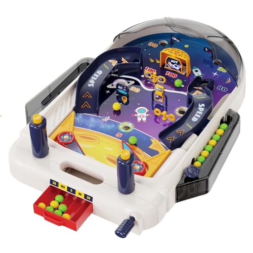Tabletop Pinball Machine — Space Board Game with Obstacles, Pull-Rod Launcher, Two-Hand Controls, Ball Storage Tray, 1-2 Player Arcade Games for Kids Ages 3+ - style: Space