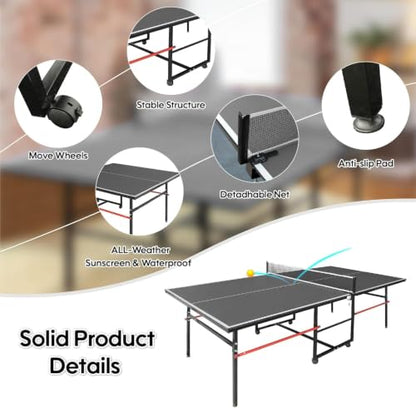 8X4FT Foldable Ping Pong Table,Professional Table Tennis Table with Net,2 Table Tennis Paddles and 3 Balls - Tournament Quality for Indoor/Outdoor - color: Black