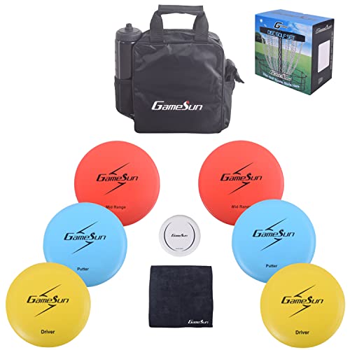 Disc Golf Set with 6 Discs and Mini Disc,Starter Disc Golf Bag,Towel - color: Black