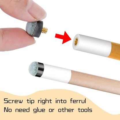 Ymapinc 10 Pack Pool Cue Tip Replacement Kit, 12mm Screw On Pool Sticks | Screw-On Durable Tip for Billiard Sticks, Billiard Stick Tips Replacement Kit for with White Cue Stick Ferrules