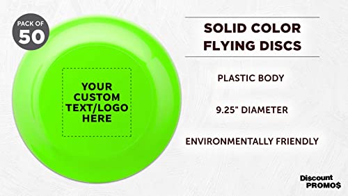 DISCOUNT PROMOS Frisbee Flying Discs in Bulk, 9.25 in. Fun Family Beach Game - color: - Custom - Neon Green, size: 50 flying discs