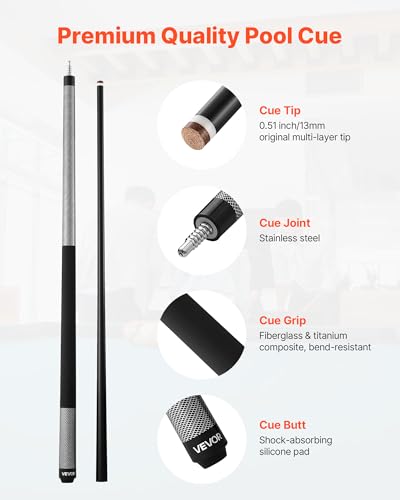 VEVOR Pool Cue, Pool Stick, 58 inch Billiard Pools Cue Stick with Multi-Layer Tip & ABS Connection Ring, Cues Sticks for Professional Pool Table, Bar, Home, Office - style: 1 Piece Pool Stick