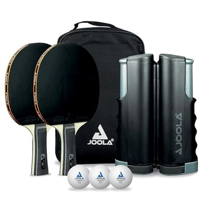 JOOLA Retractable Ping Pong Net for Any Table - Portable Table Tennis Net and Post Set Stretches 5.75' & Clamps Up to 2" Thick - Optional Racket and Ball Set, Games for Family - color: Deluxe Net Set