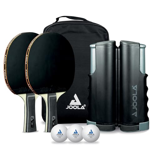 JOOLA Retractable Ping Pong Net for Any Table - Portable Table Tennis Net and Post Set Stretches 5.75' & Clamps Up to 2" Thick - Optional Racket and Ball Set, Games for Family - color: Deluxe Net Set