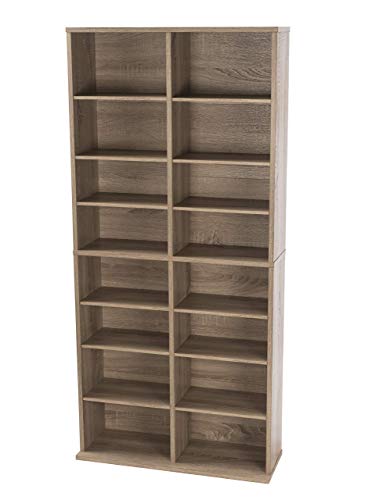 Atlantic Henley 464 Media Storage Cabinet Contemporary Rustic– Protects & Organizes Prized Music, Movie, Video Games Toys & Dolls, Trading Cards, or Sports Memorabilia Collections, Weathered Oak