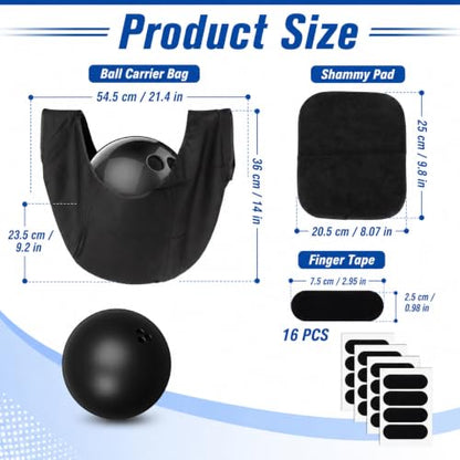 RAINFLOW 18PCS Bowling Accessories for Men Women - 1PC Bowling Ball Bag,1PC Towel and 16PCS Thumb Tape,Black BowlingBall Cleaner and Polisher