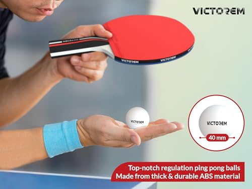 VICTOREM Table Tennis Paddles Set of 4 - Professional Ping Pong Paddles Set with Rubber & Ergonomic Handle for Enhanced Control & Spin - Speed & Control for Ultimate Performance with 8 Balls Included