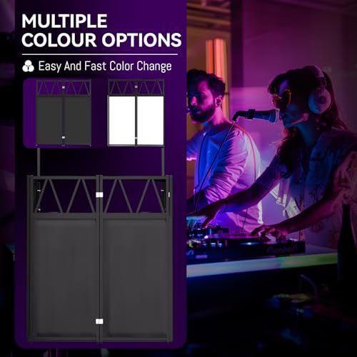 Portable DJ Booth,Foldable DJ Table Stand with Light Stand White & Black Scrim,Adjustable DJ Facade Booth Station Triangle Plate Metal Frame DJ Table with Cable Hole for Private Events, Clubs, Bars - size: 40*20 Light Stand