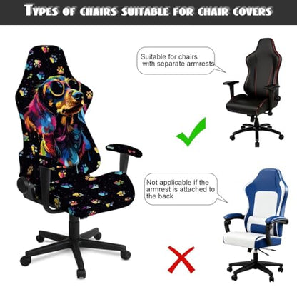 Dachshund Dog Print Computer & Gaming Chair Slipcover Dog Paw Print Gaming Chair Covers Slipcovers 4Pcs with Armrest Cover Universal Fit Office Desk & Racing Computer Gamer Chairs - color: Black - Dachshund Dog Dog Paw