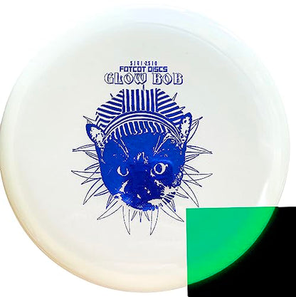 GlowBob Glow in The Dark Midrange Disc Golf Night Light Up Grip PDGA Approved Premium Plastic Recharge Cat Bob Stamp Black Blue Flashlight Combo Packs (GlowBob Blue + Jumbo Flashlight)