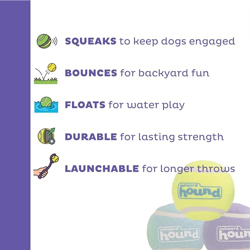 Outward Hound FlyFetch Squeaker Ballz Dog Toy, Squeaking Fetch & Retrieve Tennis Balls, Floats in Water, Compatible with FlyFetch Launch-A-Ball, 2.5", 3-Pack - color: Squeaker Ballz Multi