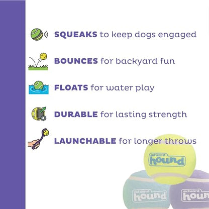 Outward Hound FlyFetch Squeaker Ballz Dog Toy, Squeaking Fetch & Retrieve Tennis Balls, Floats in Water, Compatible with FlyFetch Launch-A-Ball, 2.5", 3-Pack - color: Squeaker Ballz Multi