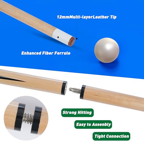 Pool Table Accessories - Pool Balls Billiard Set - Including Billiard Balls, Triangle Rack, Cues, Tips, Stickers, Table Cloth, Brush & Cleaner for Home Family Beginner Practice