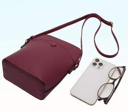 Solene Small Crossbody Bag with Gold Hardware, Mini Shoulder Purse with Adjustable Strap - color: Wine