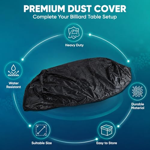210D Billiard Table Dust Cover, Outdoor Pool Table Protector 225x116x82cm - Heavy Duty, Adjustable Drawstring, Weather for 7ft to 9ft Tables