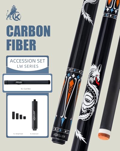 KONLLEN Carbon Fiber Pool Cue 2.0, 58-inch Low Deflection Billiard Stick for Adults with 12.5mm Tip and Pro Taper - color: 016 AK-10YF 2.0 set-black