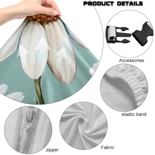 Suobstales Green Daisy Flower Pattern Stretch Gaming Chair Cover with Armrest Cover, Soft Computer Chair Cover Dust Protection Rotating Desk Chair Protector Cover for Office Computer Racing Seat - color: Green Daisy Flower