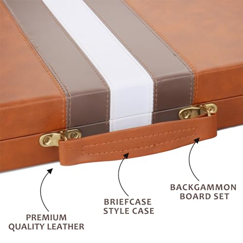 Backgammon Set - Classic Board Game with Premium PU Leather Case & Portable Travel Strategy Backgammon Game Set for Adults, Kids Family Game Night, Vacation & Giftss (11inch Small, Brown) - color: Brown, style: 11inch