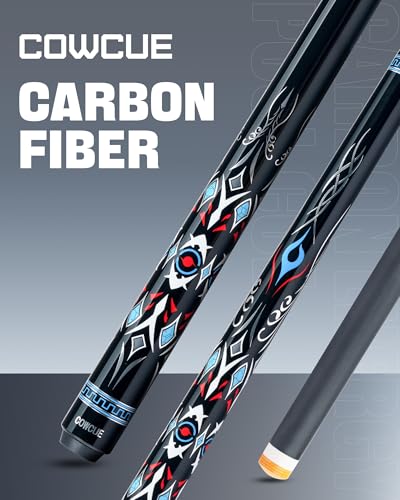 CRICAL COWCUE 58-Inch Carbon Fiber Pool Cue, Low Deflection, 12.5mm Tip | Adjustable pool cue with 3/8x8 joint for stable control, regular billiards practice and pool hall play. - color: CW-01