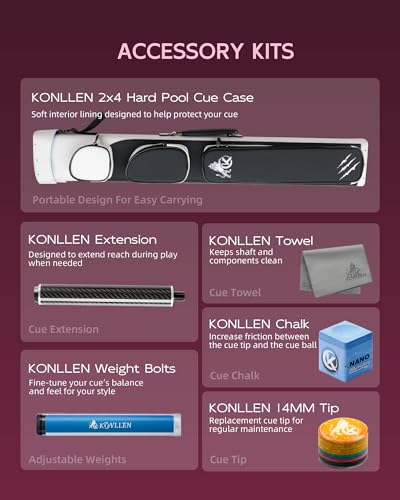KONLLEN KL-KB Low Deflection Maple Billiards Cue Pool Cue Stick Real Wood Abalone Shell Inlay Wrapless 12.5mm Tip - color: AK-KB-3-set3