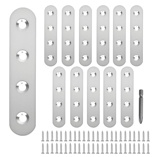 12 Pack Straight Brace,Flat Brace 3” x 0.67”,Stainless Steel Flat Metal Braces,Repair Bracket with Screws - size: 76mm/12 Pcs