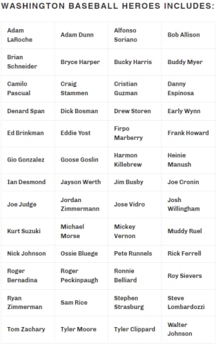 Washington Baseball Heroes Playing Cards for Nationals & Senators Fans