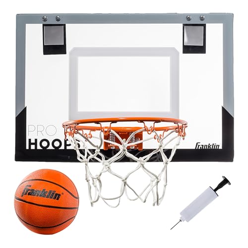 Franklin Sports Mini Basketball Hoops-Indoor Over The Door Mini Hoop+Basketball Sets-Perfect Accessory for Bedroom+Office - size: 17.75" x 12" (Pack of 1), style: Black/Gray - 17.75" x 12"
