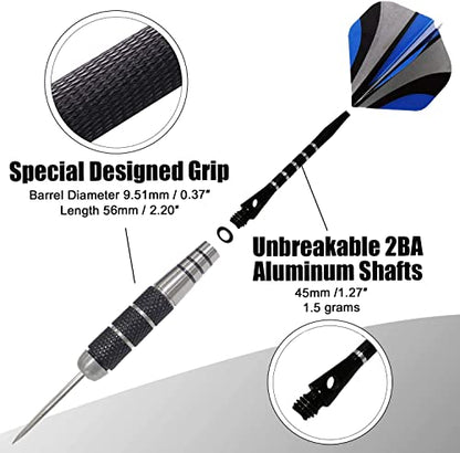 WINSDART Darts Metal Tip Set Professional Metal Darts for Dartboard Steel Tip Darts with Nonslip Iron Barrel Aluminum Dart Shafts,Extra Flights,Dart Sharpener,Gift Box - style: Solid Laser Darts Set