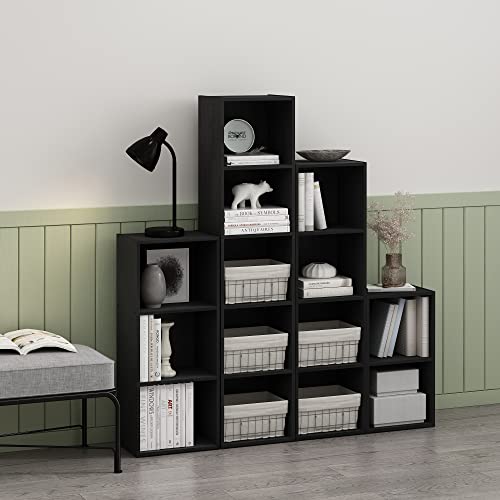 Furinno PASIR Book Shelf, 2-Tier Modern Bookshelf, Open Shelves Bookcase 9 x 12 x 21, Easy Assembly, for Living Room, Bedroom, Home Office, Blackwood - color: Blackwood, size: 2-Tier Cube