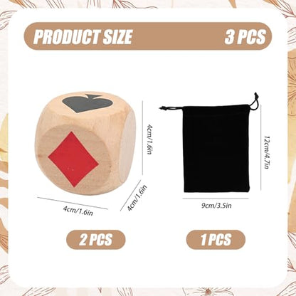 Large Trump Marker Dice Set 1.57'', 2pcs Wooden Euchre Cube with Black Velvet Storage Bag, Trump Indicator for Euchre, Pinochle Bridge Poker and More, Great Gift for Card Game Enthusiasts (2)