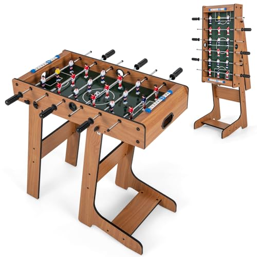 Goplus Folding Foosball Table, 27” Wooden Soccer Game Table with 2 Footballs & Score Keepers, Indoor Outdoor Portable Football Game Set for Adults, Arcades, Bars, Parties, Family Nights