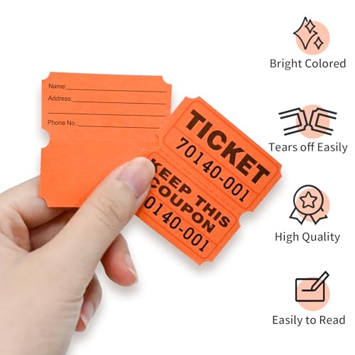 L LIKED Raffle Tickets Double Rolls 1000 Per Roll 50/50 Raffle Tickets for Events,Carnivals, Entry, Class Reward, Prizes(Orange) - color: 1000 Orange